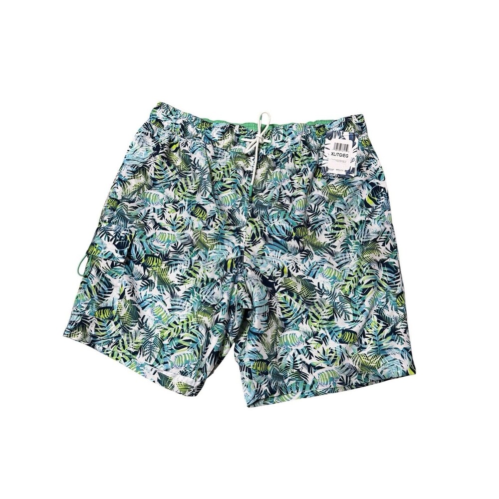 Havana Jim Tropical Hawaiian Print Blue & Green Mens Swim Shorts Trunks XLarge